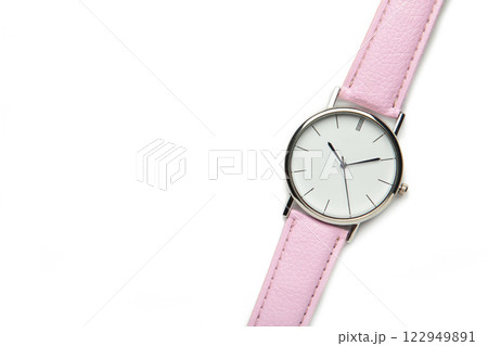 Wristwatch with pink strap isolated on white background. Wristwatch with pink strap isolated on white background. 122949891