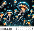 Swarm of jellyfish floating under the surface 122949903