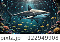Large shark swimming under the sea surface 122949908