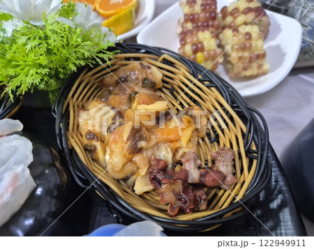 Korean seafood dish. Raw sea squirt sashimi Korean seafood dish. Raw sea squirt sashimi 122949911