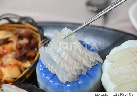 Korean seafood dish. raw fish Sashimi 122950405