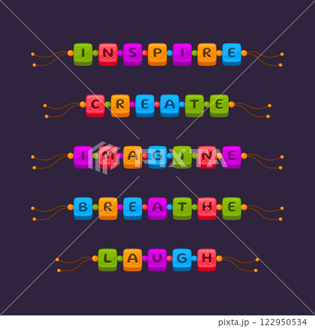Colorful Handmade Friendship Bracelet Set. Vector Colorful Handmade Friendship Bracelet Set. Vector 122950534