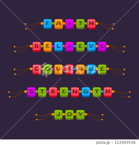 Colorful Handmade Friendship Bracelet Set. Vector 122950536
