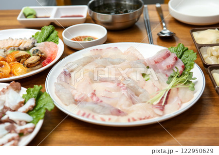 Korean seafood dish. raw fish Sashimi 122950629
