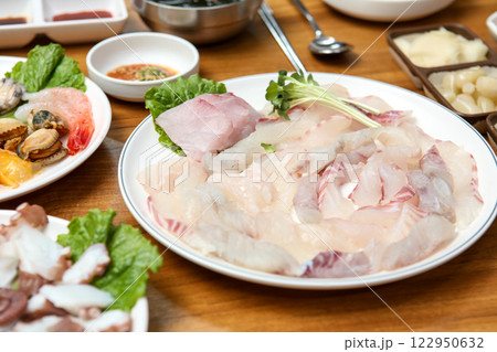 Korean seafood dish. raw fish Sashimi 122950632