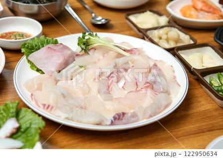 Korean seafood dish. raw fish Sashimi 122950634