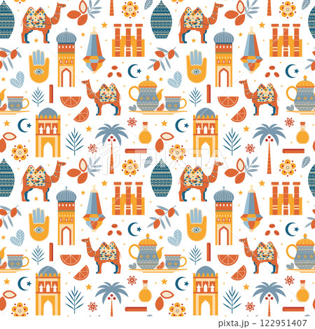 Morocco Travel Pattern with Architecture Landmarks 122951407