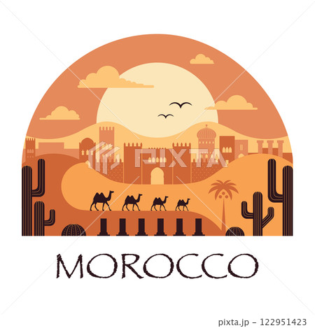 Travel to Morocco Print with Camels Travel to Morocco Print with Camels 122951423