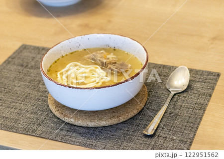 Close up shot of the of the mud bowl with the soup 122951562