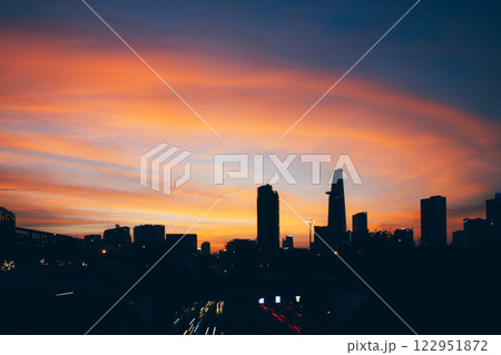 Bitexco and Landmark 81 at Sunset in Ho Chi Minh City with Saigon Bridge and Scenic View. High quality photo 122951872