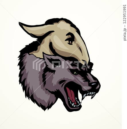 Vector drawing. Wolf in sheep's clothing 122951991