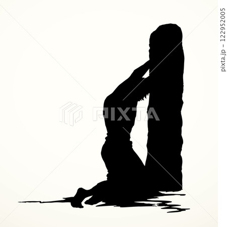 Vector drawing. Beaten man tied to a pole Vector drawing. Beaten man tied to a pole 122952005