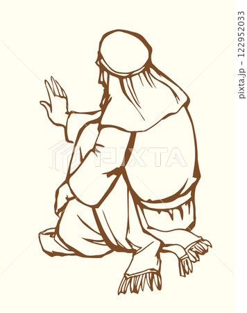 Vector drawing. Woman sitting on the ground 122952033
