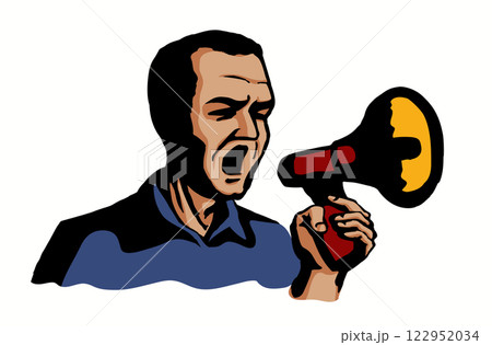 Vector Illustration. Man Shouting Into Megaphone Vector Illustration. Man Shouting Into Megaphone 122952034