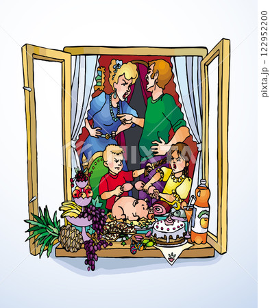 Vector drawing. Unhappy family at home 122952200