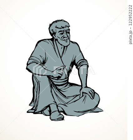 Vector drawing. Man sitting on the ground 122952222