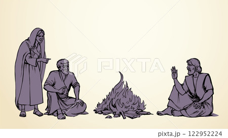 Vector drawing. Man sitting on the ground 122952224