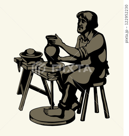 Vector drawing. Potter makes a jug 122952230