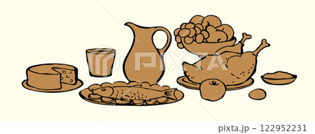 Vector drawing. Tasty feast food Vector drawing. Tasty feast food 122952231
