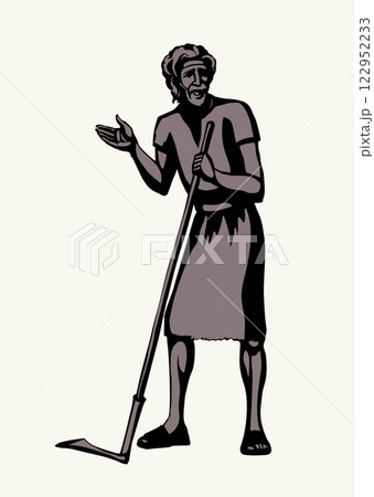 Vector drawing. A man with an old scythe 122952233