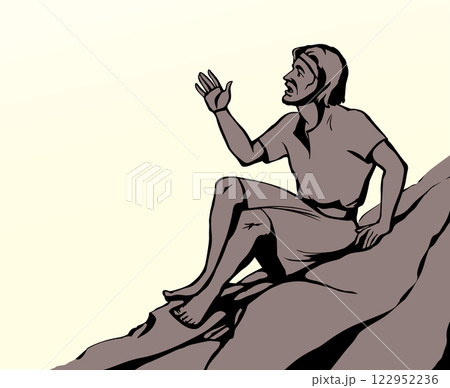Vector drawing. Man sitting on the rock Vector drawing. Man sitting on the rock 122952236