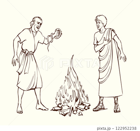 Vector drawing. A snake bit a man's hand Vector drawing. A snake bit a man's hand 122952238