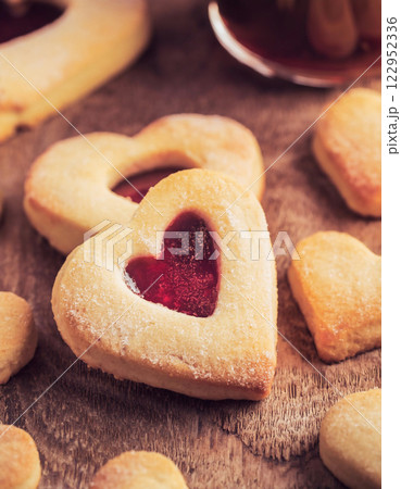 Create Delicious Heart Shaped Baked Butter Cookies Filled with J 122952336