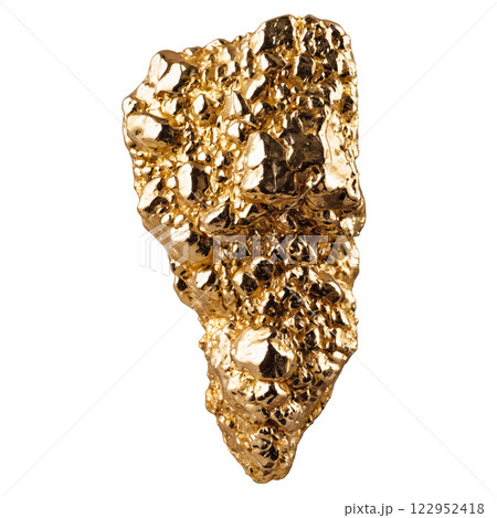 Natural gold nugget found in a riverbed during prospector activities in the afternoon light 122952418