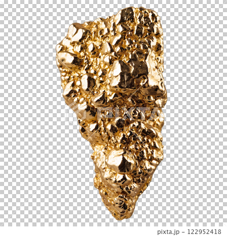Natural gold nugget found in a riverbed during prospector activities in the afternoon light 122952418