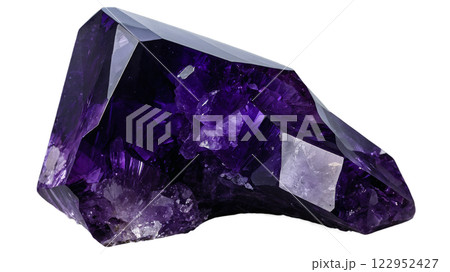 Beautiful amethyst crystal in natural form showcasing deep violet hues and intricate facets 122952427