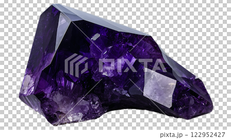 Beautiful amethyst crystal in natural form showcasing deep violet hues and intricate facets 122952427