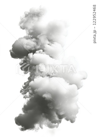 Dense white smoke rising vertically against a bright background in a surreal and abstract view 122952468