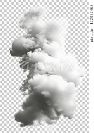 Dense white smoke rising vertically against a bright background in a surreal and abstract view 122952468