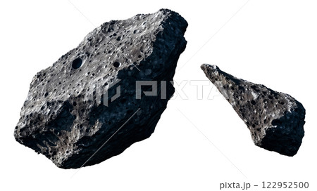 A detailed view of a space rock highlighting surface features and craters in a stark environment 122952500