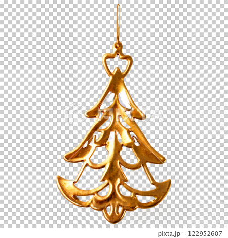 Sparkling golden Christmas ornament with intricate design for festive decor 122952607