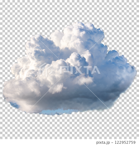 A fluffy white cloud floating serenely against a bright blue sky during daylight hours 122952759