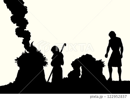 Vector drawing. Man Offers a Sacrifice to God 122952837