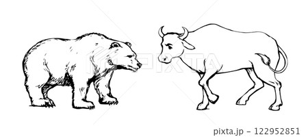 Vector drawing. Big cow and bear Vector drawing. Big cow and bear 122952851