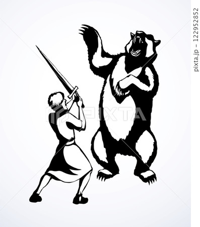 Vector drawing. An angry bear attacking man 122952852