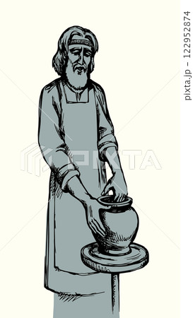 Vector drawing. Potterer make a potter 122952874