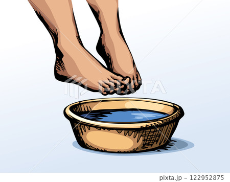 Vector drawing. Feet at the bowl 122952875