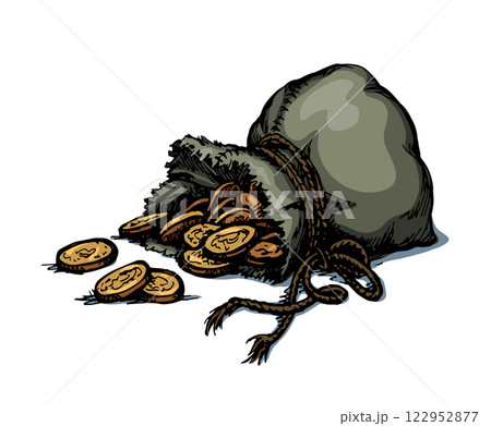 Vector drawing. Bag with coins 122952877
