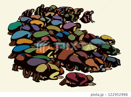 Vector drawing. People bowing befor king 122952998