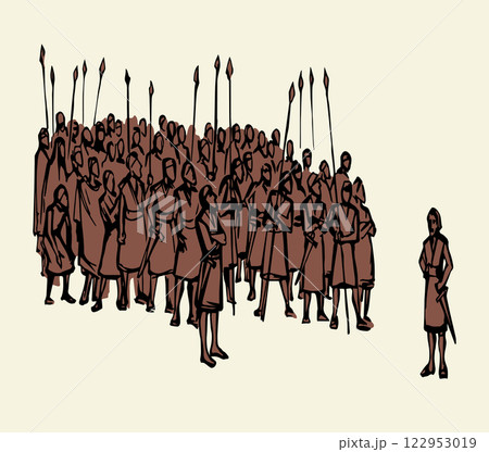 Vector drawing. Many strong soldiers 122953019