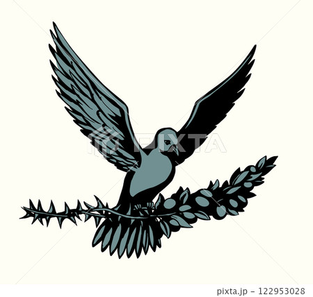 Vector drawing. Dove with thorn in the sky 122953028