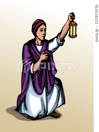 Vector drawing. Girl with lantern 122953036