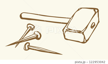 Vector drawing. Hammer and nails Vector drawing. Hammer and nails 122953042