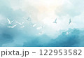 空を飛ぶ白い鳥の繊細な水彩イラスト 122953582