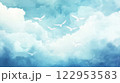 空を飛ぶ白い鳥の繊細な水彩イラスト 122953583
