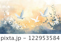 空を飛ぶ白い鳥の繊細な水彩イラスト 122953584